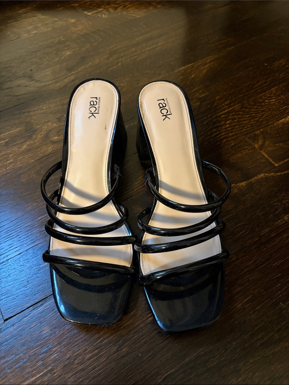 LIKE NEW Rack Collection Black Strappy Square-Toe Block Heels for Women